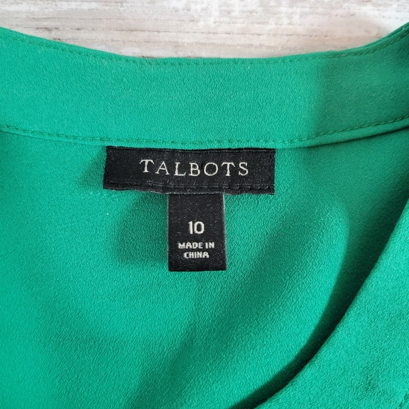 Talbots Green Button Front Long Sleeve Blouse with Pleated Detail Size 10 - Picture 10 of 12
